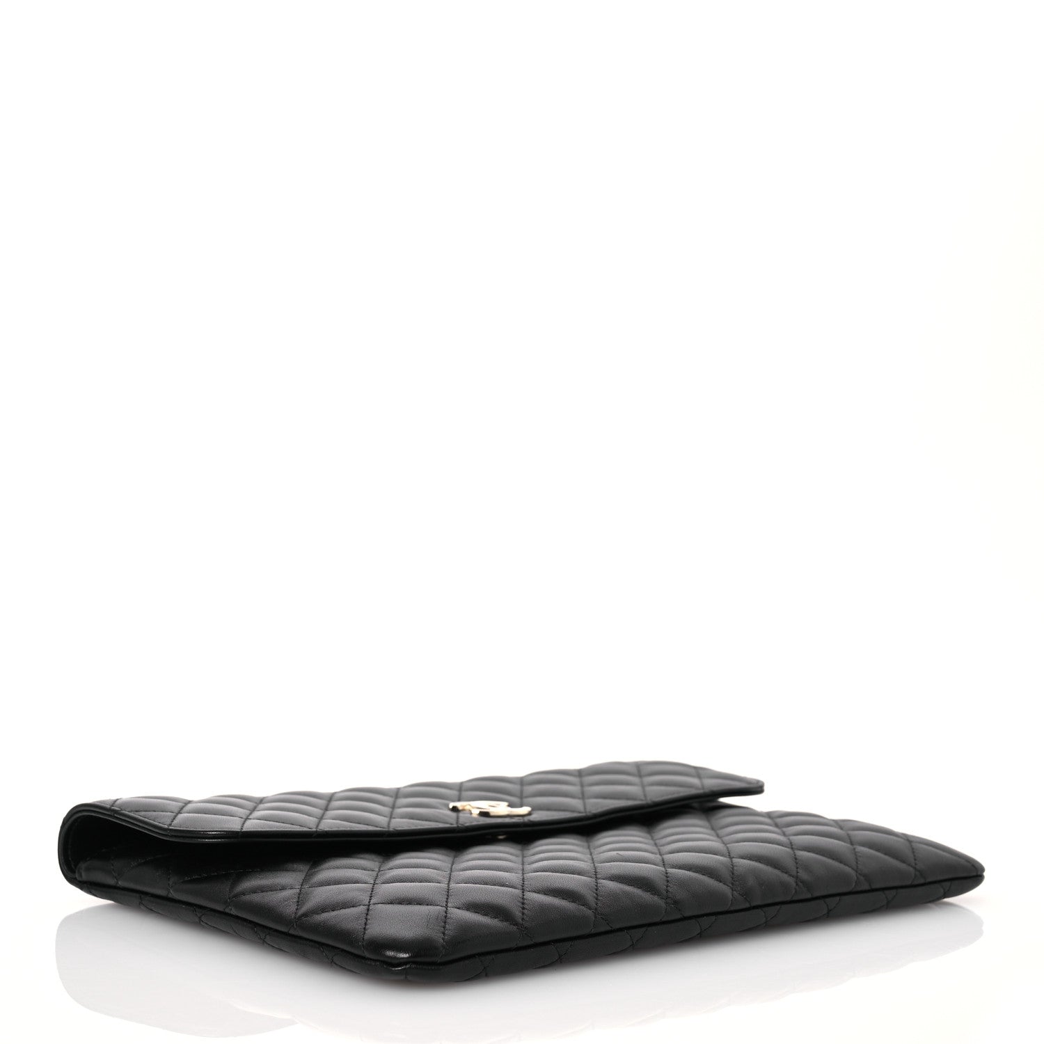 Lambskin Enamel Quilted Document Portfolio Holder Black