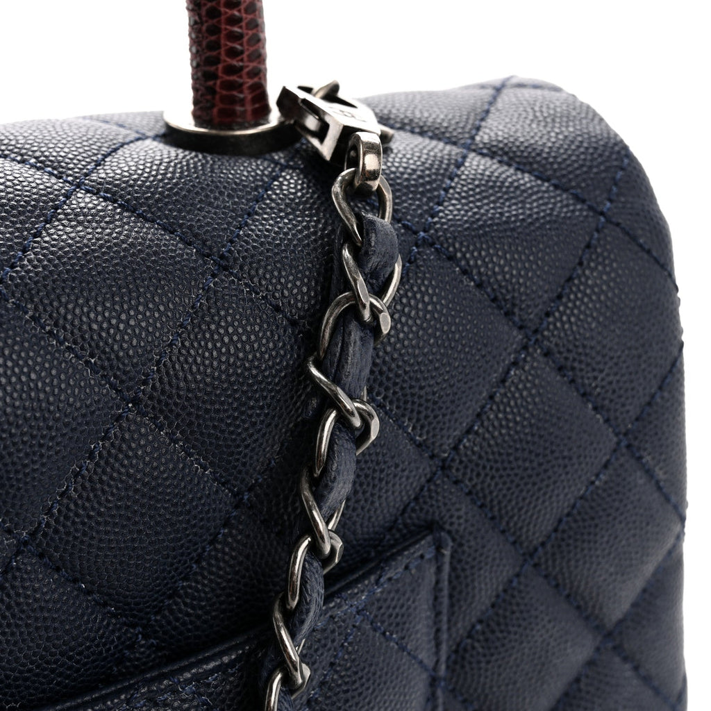 Caviar Lizard Quilted Large Coco Handle Flap Blue