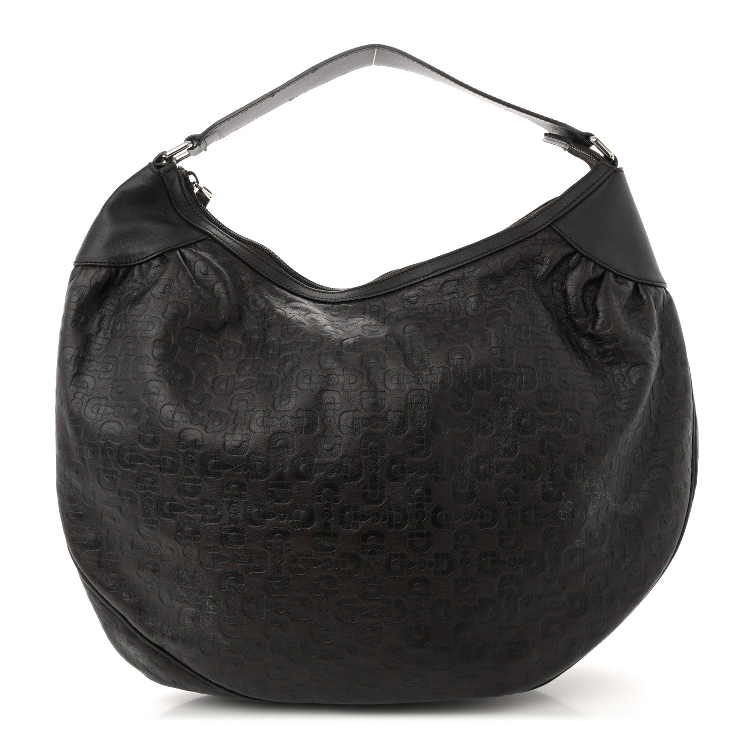 Calfskin Horsebit Embossed Hobo Dark Brown