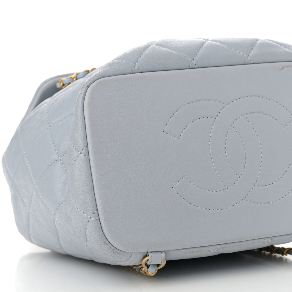 Lambskin Quilted Small Braided CC Backpack Light Blue