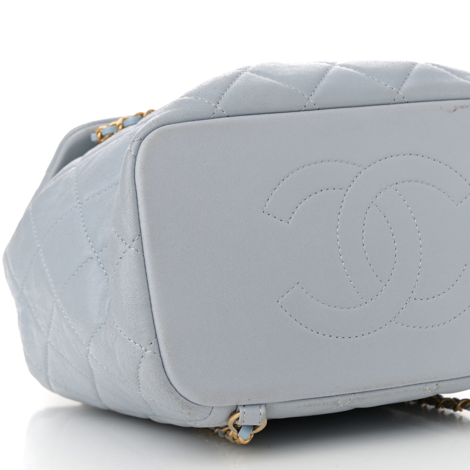 Lambskin Quilted Small Braided CC Backpack Light Blue