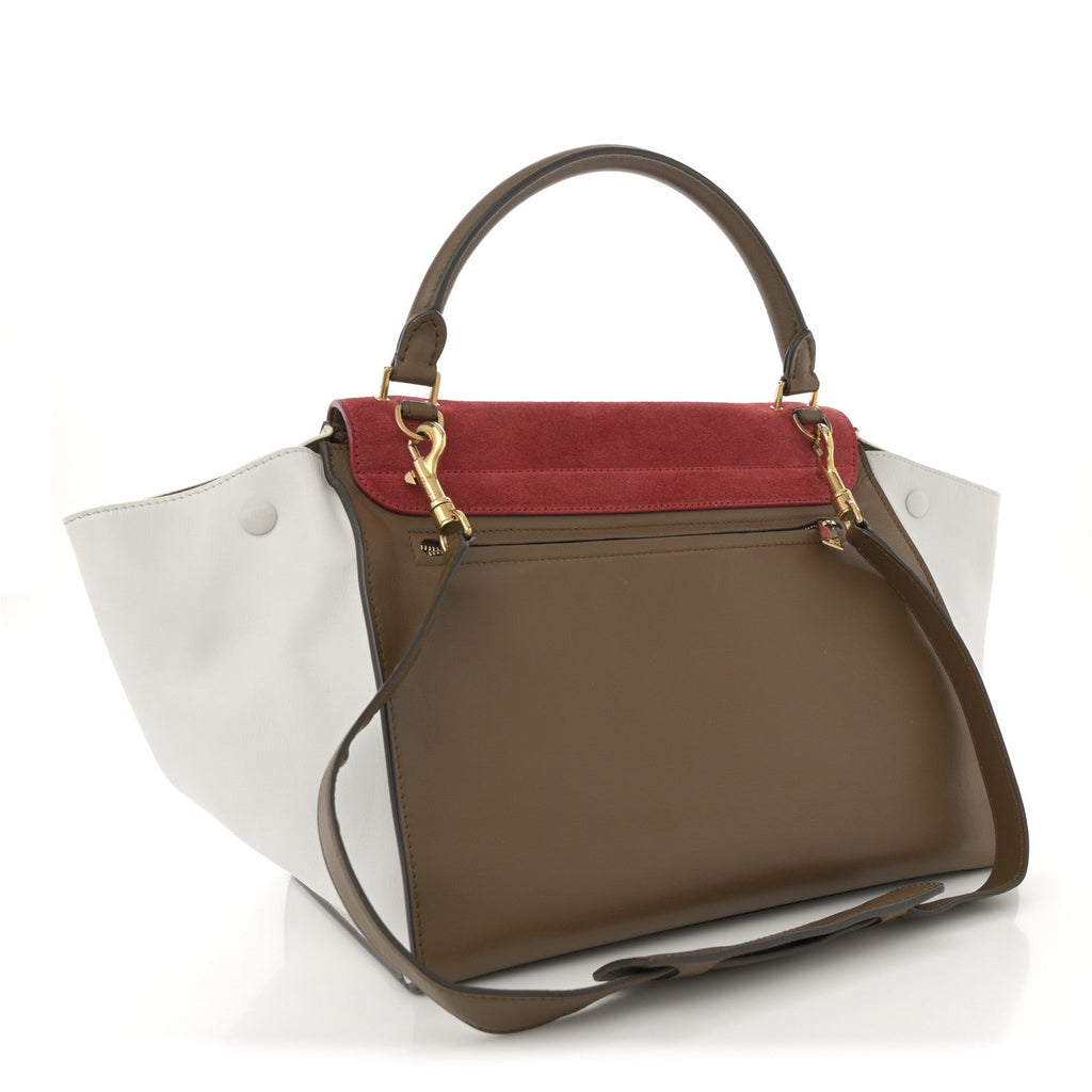 Smooth Calfskin Suede Medium Tri-Color Trapeze Vermillion