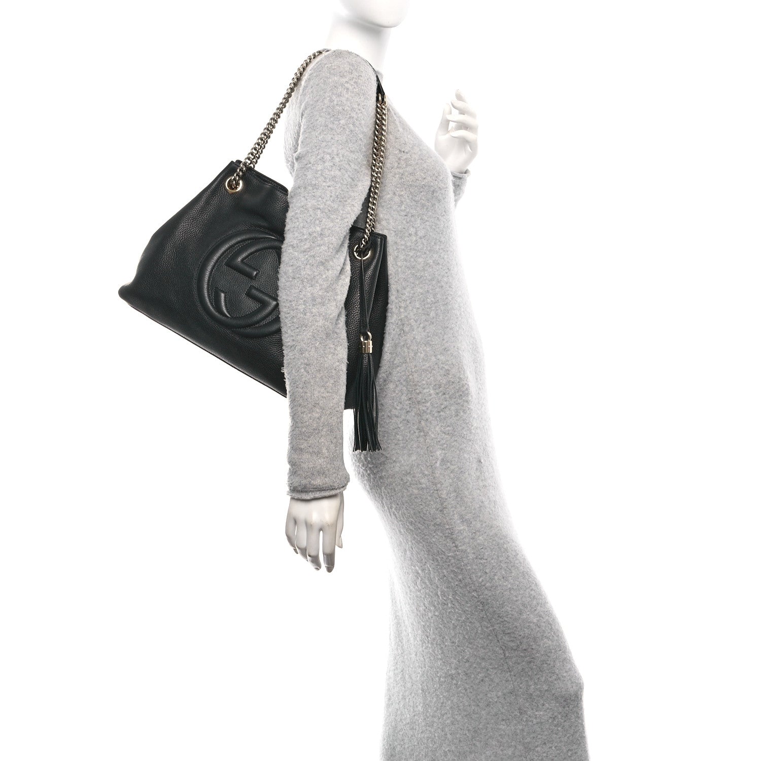 Pebbled Calfskin Medium Soho Chain Shoulder Bag Black