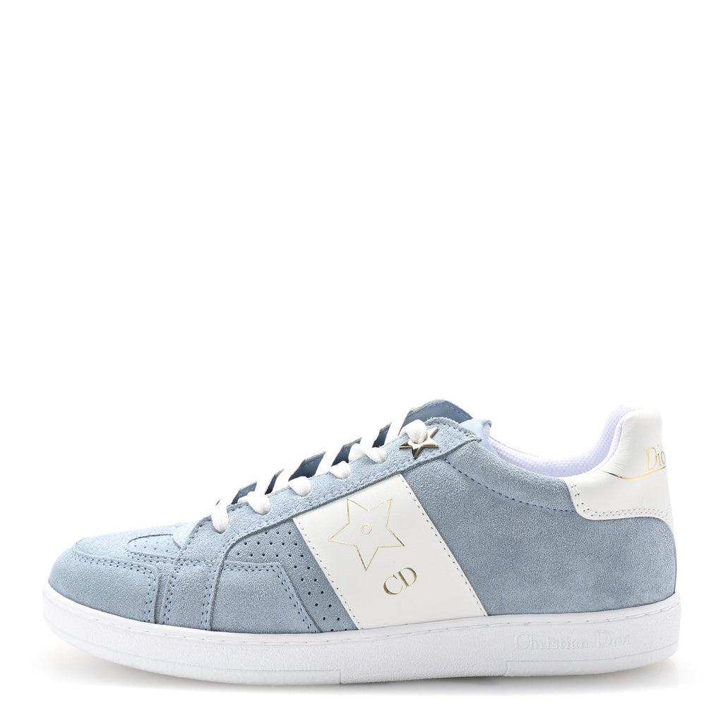 Calfskin Suede Dior Star Low Top Sneakers 35 White Blue