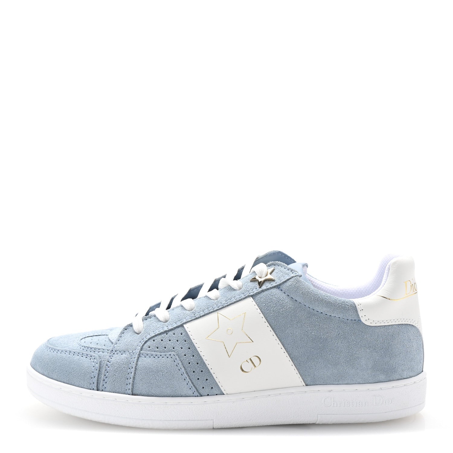 Calfskin Suede Dior Star Low Top Sneakers 35 White Blue