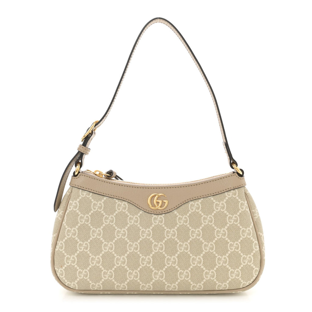 GG Supreme Monogram Textured Dollar Calfskin Small Ophidia Hobo Beige Mystic White Oatmeal