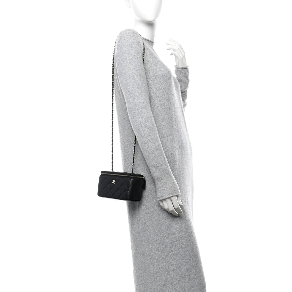 Caviar Quilted Small Vanity Case With Chain Black