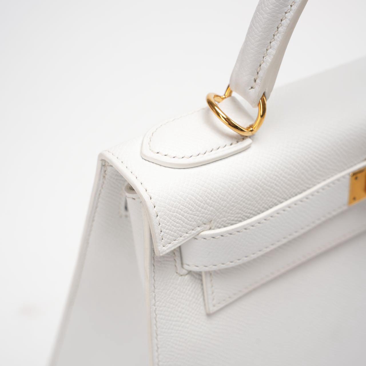 Hermes Kelly 28cm Sellier White Epsom Leather Gold Hardware Top Handle Bag 2015