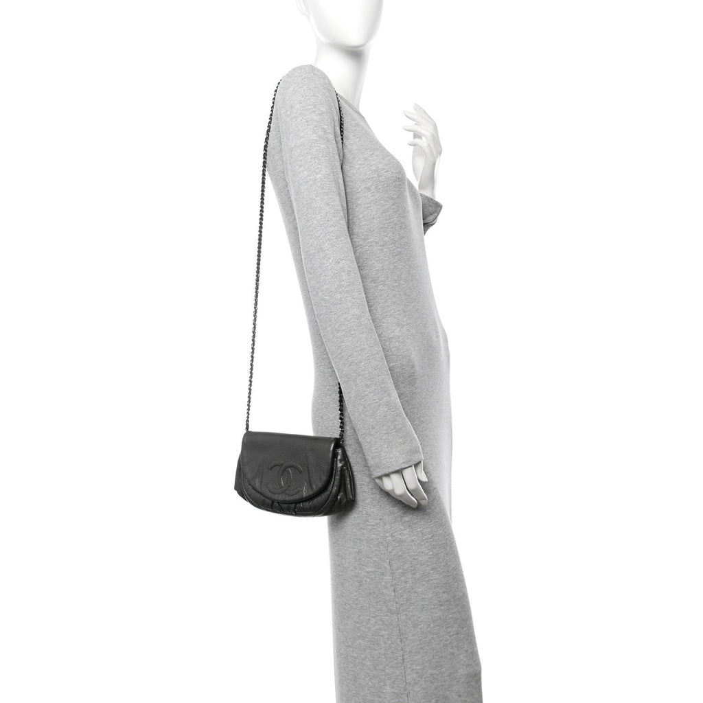 Metallic Caviar Half Moon Wallet On Chain WOC Dark Silver