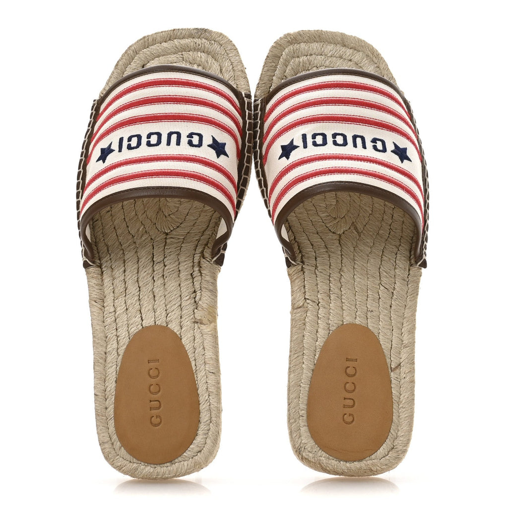 Canvas Miro Soft Calfskin Striped Mens Espadrille Flat Slide Sandals 10 Greggio Brown Sugar