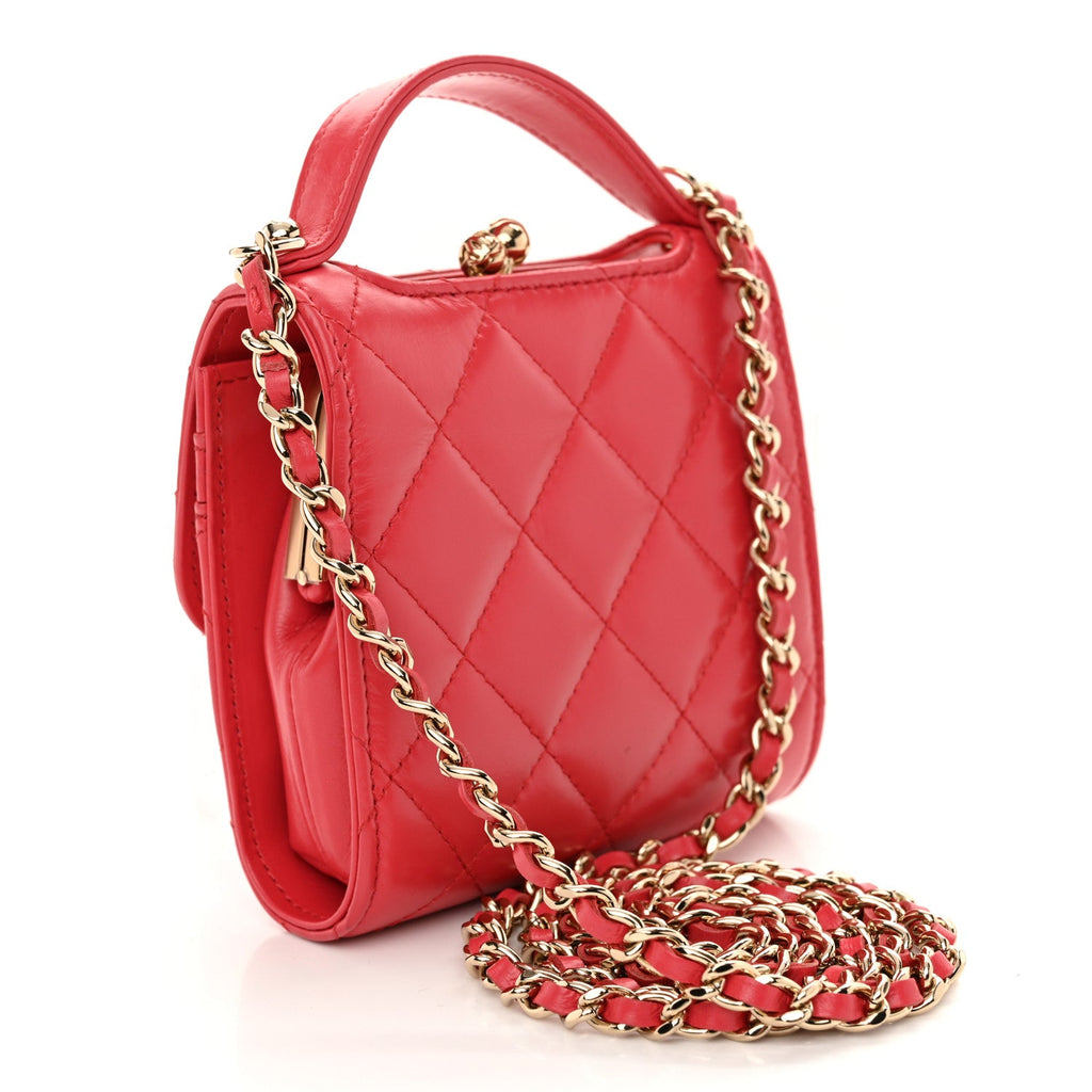 Shiny Calfskin Quilted Clutch With Chain Red