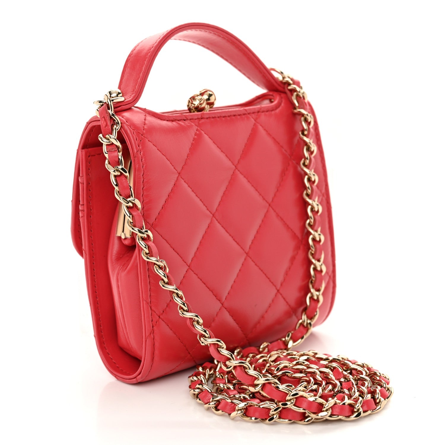 Shiny Calfskin Quilted Clutch With Chain Red