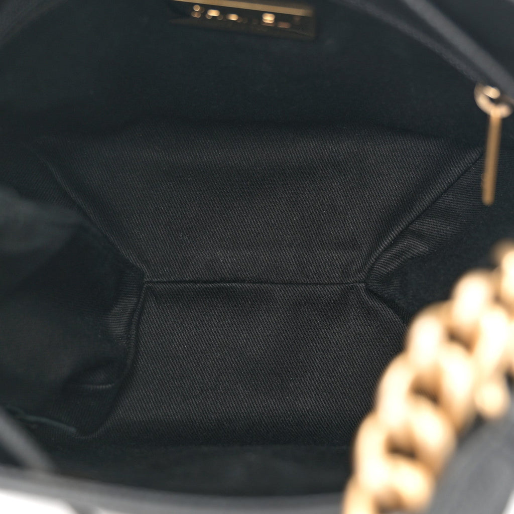 Grained Calfskin Stitched Small Drawstring Bag Black