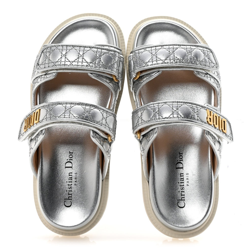 Laminated Sheepskin Cannage Dior Or Dioract Slide Sandals 37 Steel