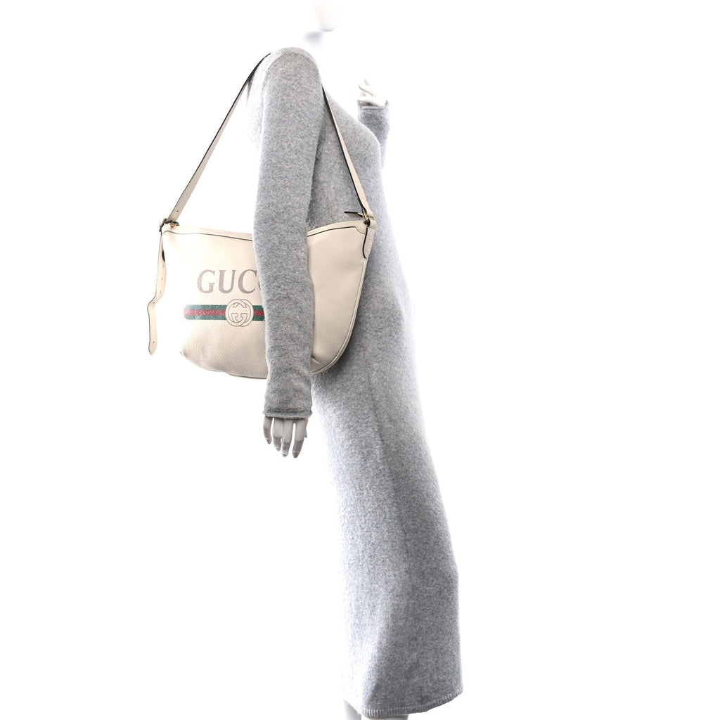 Grained Calfskin Logo Half Moon Hobo White