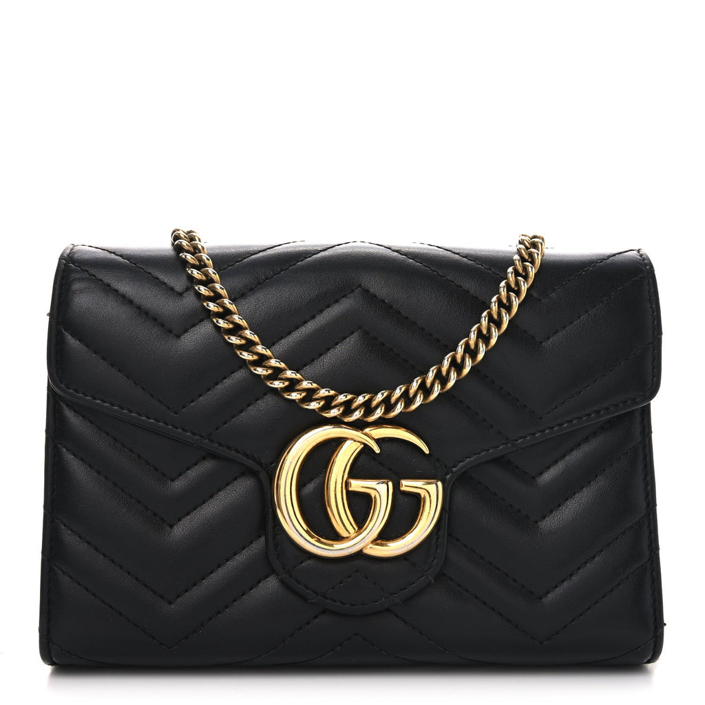 Calfskin Matelasse GG Marmont Chain Wallet Black