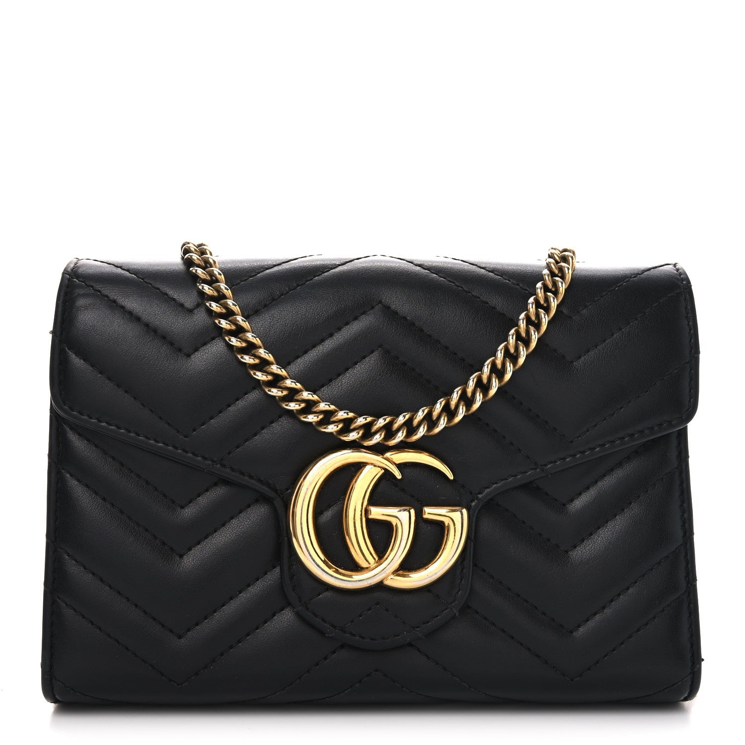 Calfskin Matelasse GG Marmont Chain Wallet Black