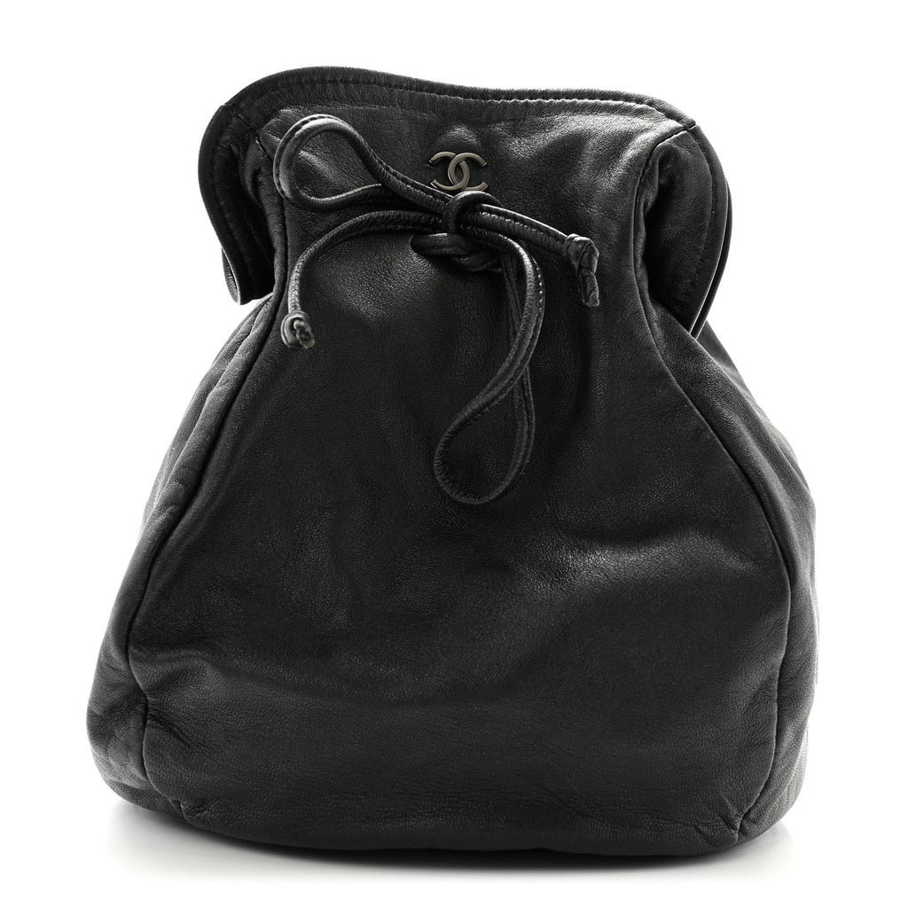 Lambskin Drawstring Bag Black