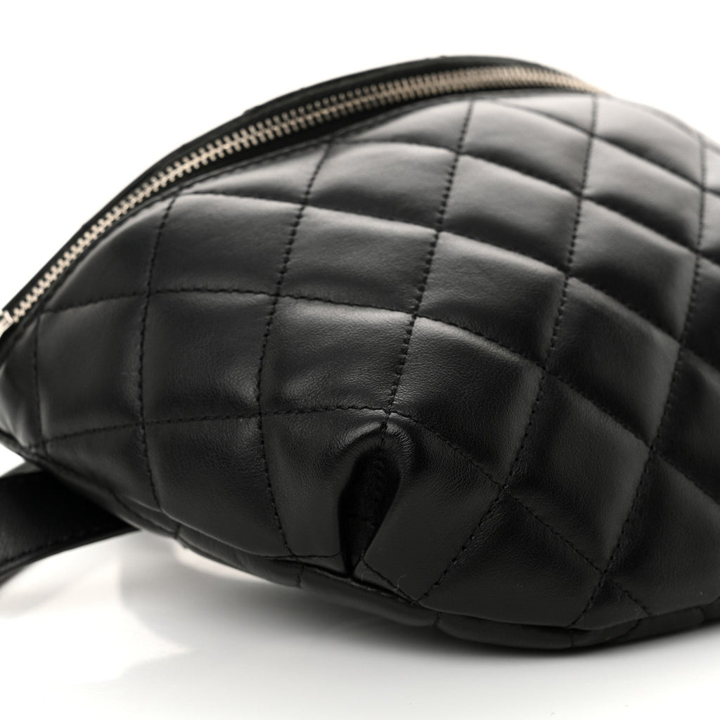 Calfskin Quilted Uniform Waist Belt Bag Black