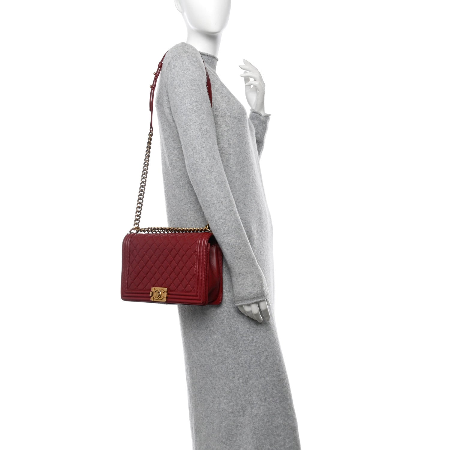 Lambskin Quilted New Medium Boy Flap Dark Red