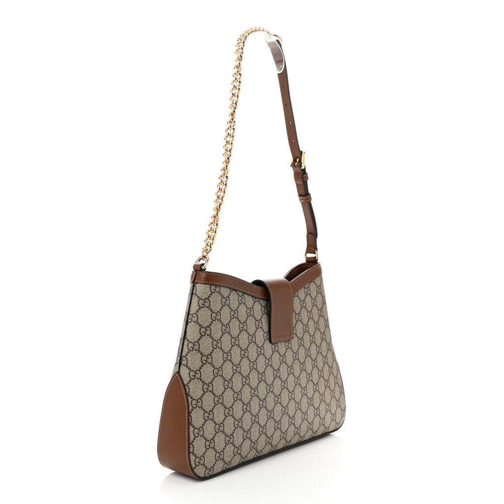 GG Supreme Monogram Medium Padlock Shoulder Bag Beige Ebony Brown Sugar