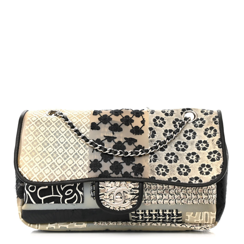 PVC Tweed Patchwork Medium Single Flap Black
