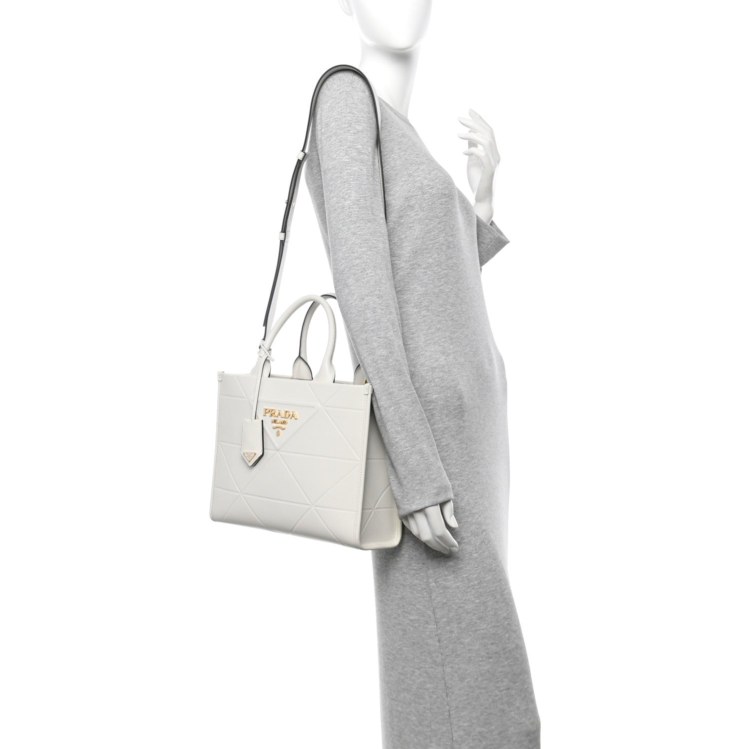 Soft Calfskin Triangolo Symbole Embossed Small White