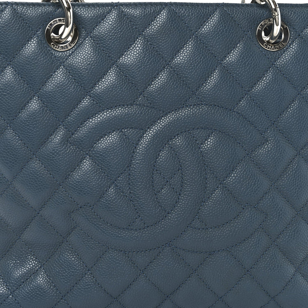 Caviar Quilted Grand Shopping Tote GST Dark Blue