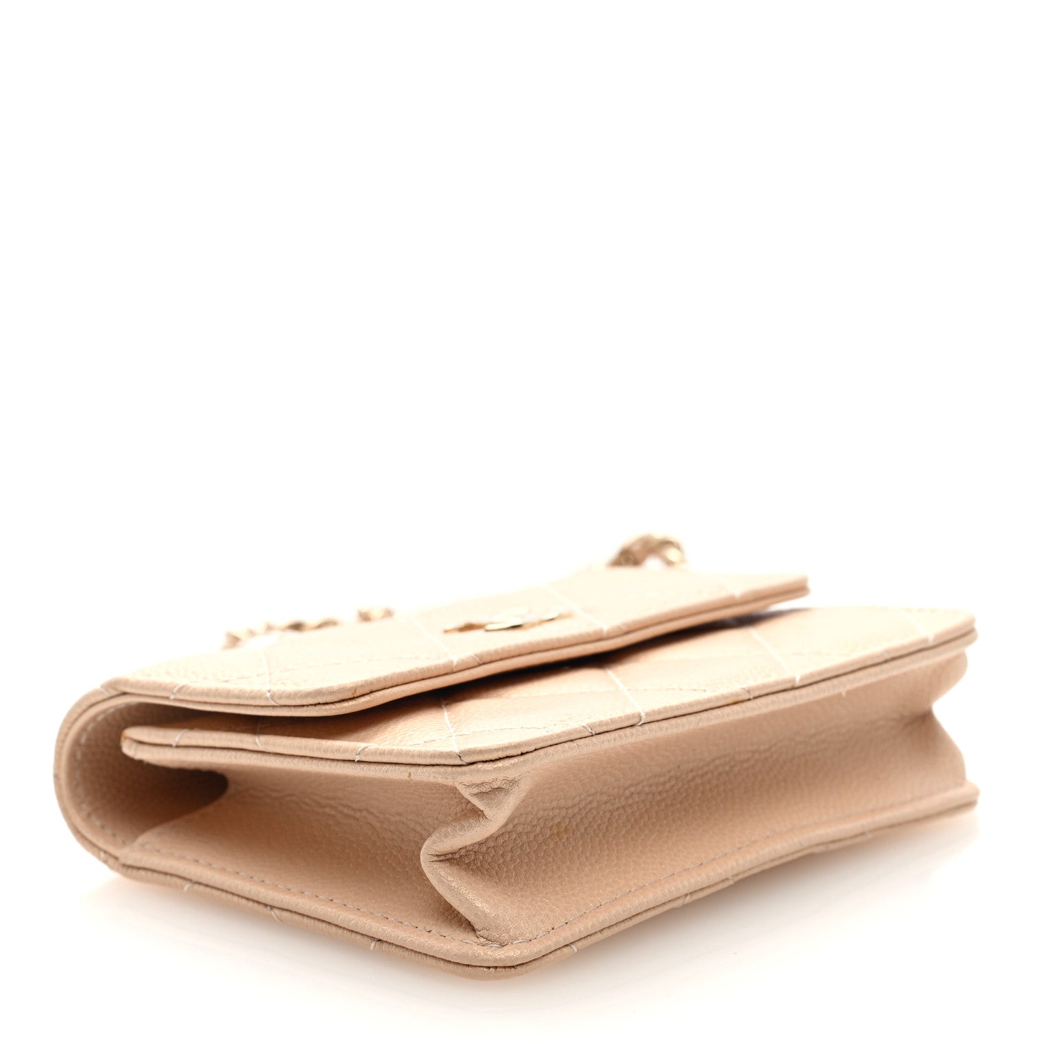 Iridescent Caviar Quilted Pearl  Holder On Chain Beige