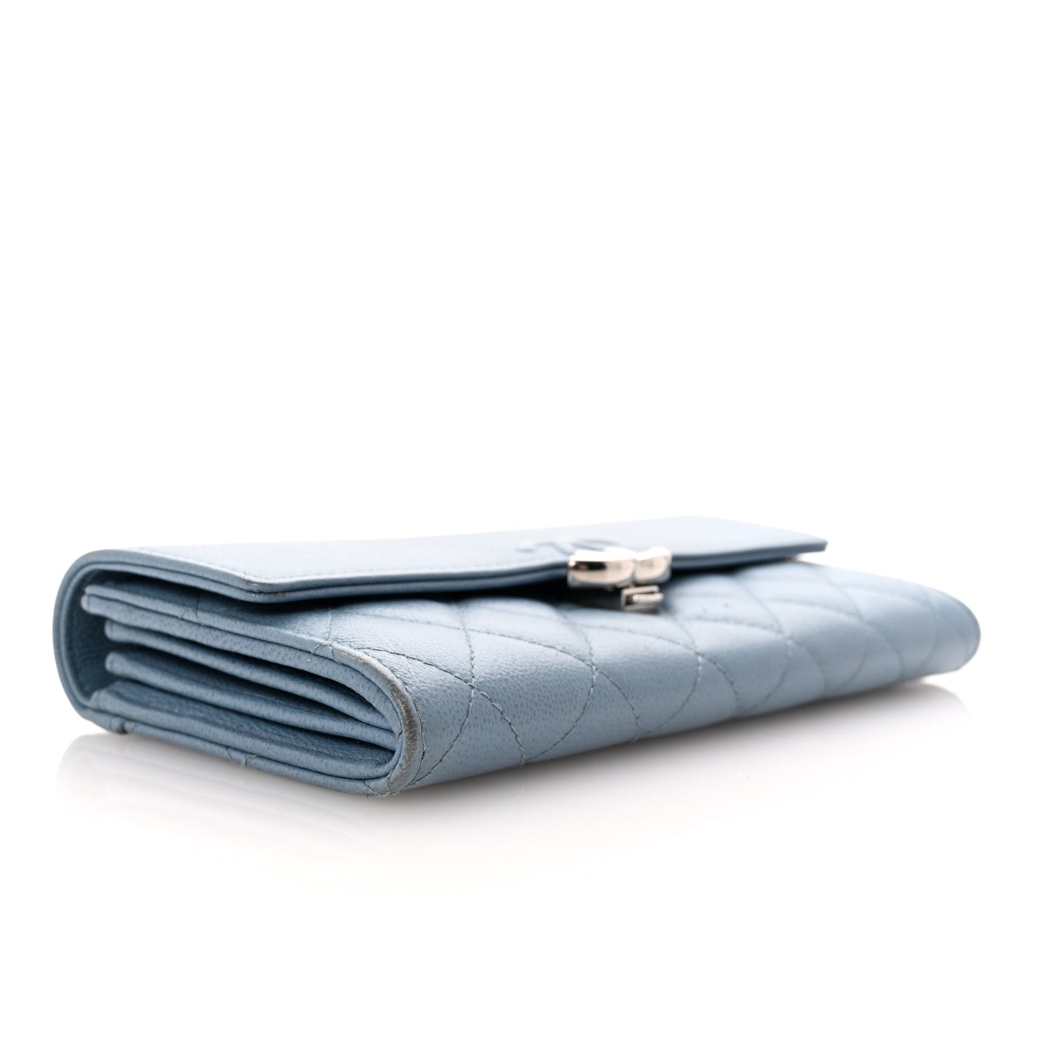 Grained Calfskin Quilted CC Box Flap Wallet Blue