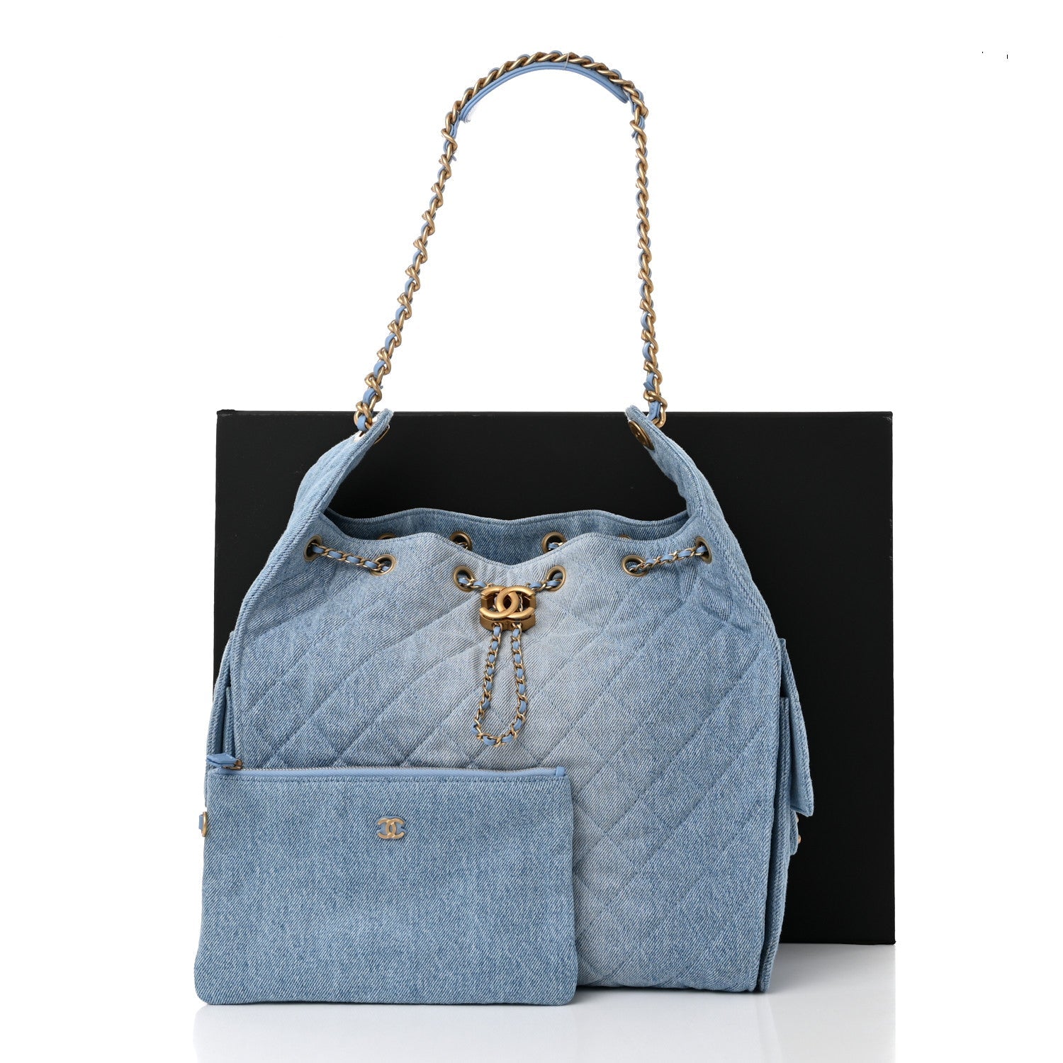 Washed Denim Quilted Medium Chanel 25 Handbag Blue