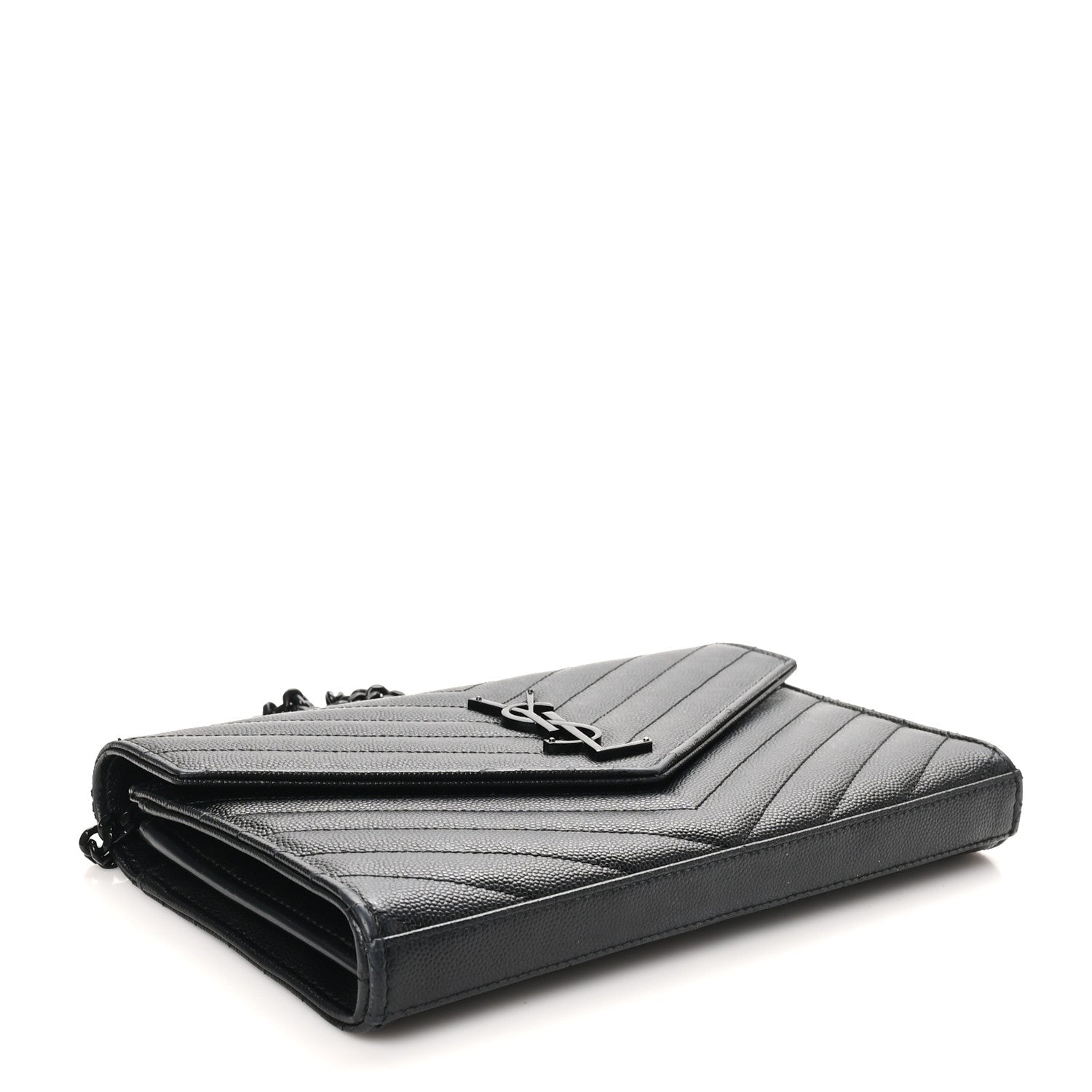 Grain De Poudre Matelasse Chevron Monogram Monochrome Chain Wallet Black
