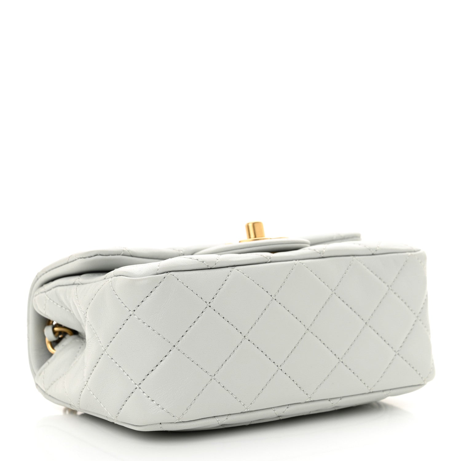 Lambskin Quilted Mini Pearl Crush Flap Light Grey