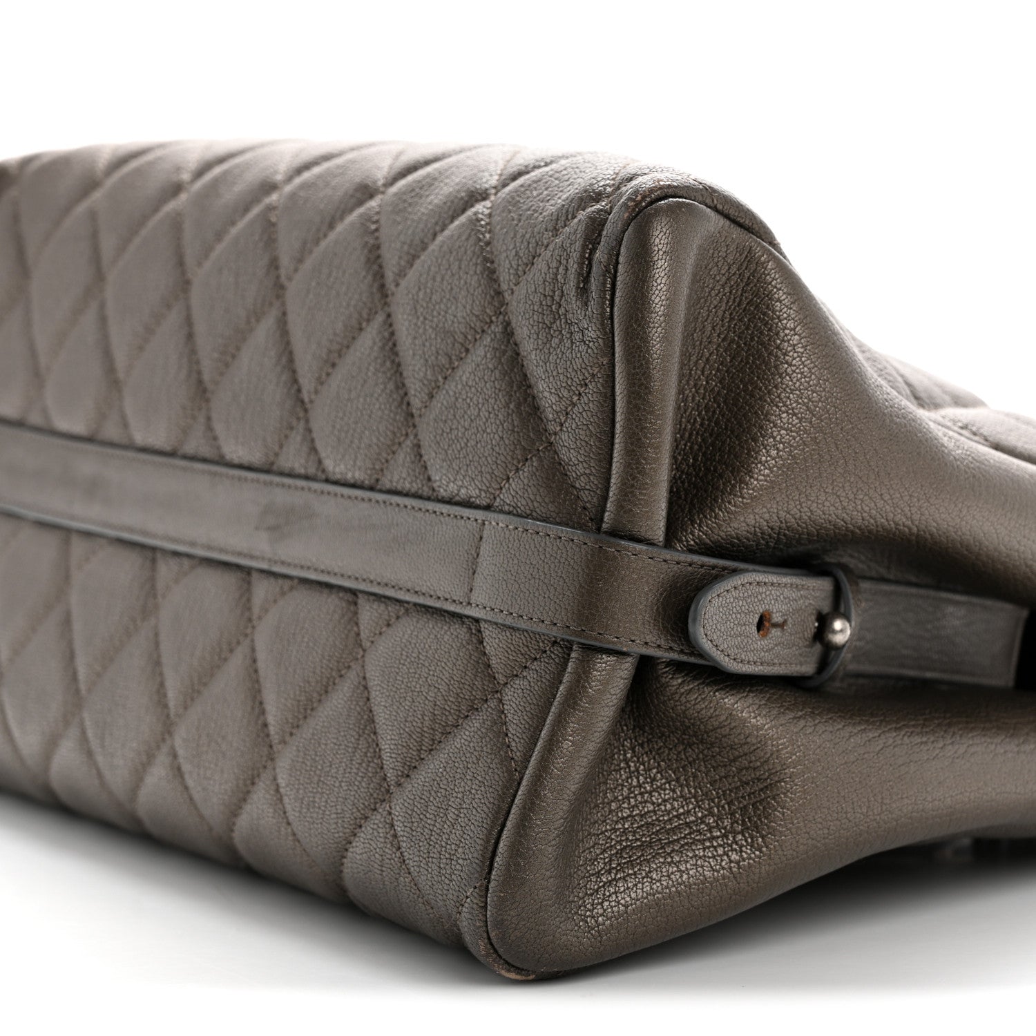 Metallic Goatskin Quilted Large City Rock Shopping Bag Silver