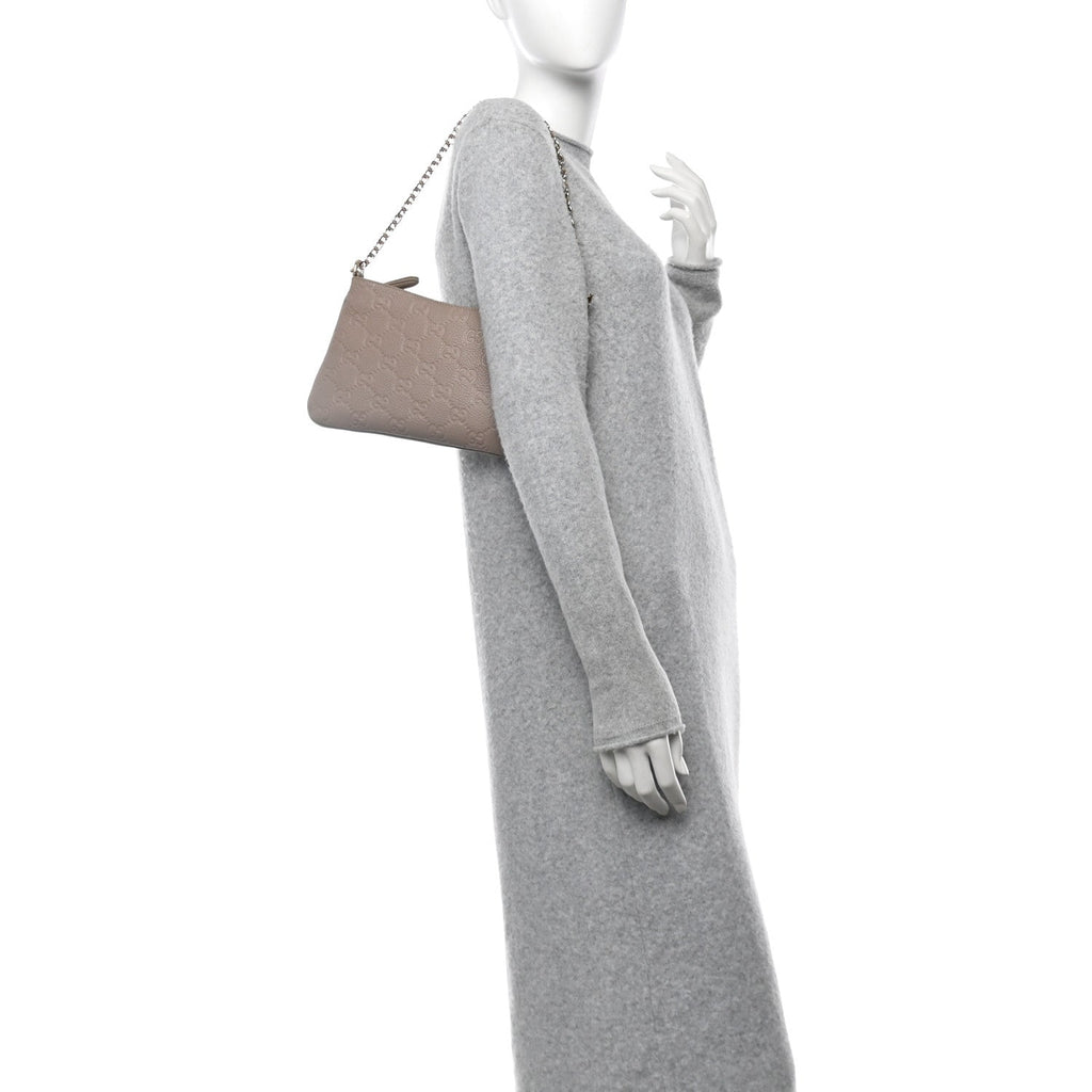 Grainy Calfskin GG Emblem Embossed Medium Shoulder Bag Taupe