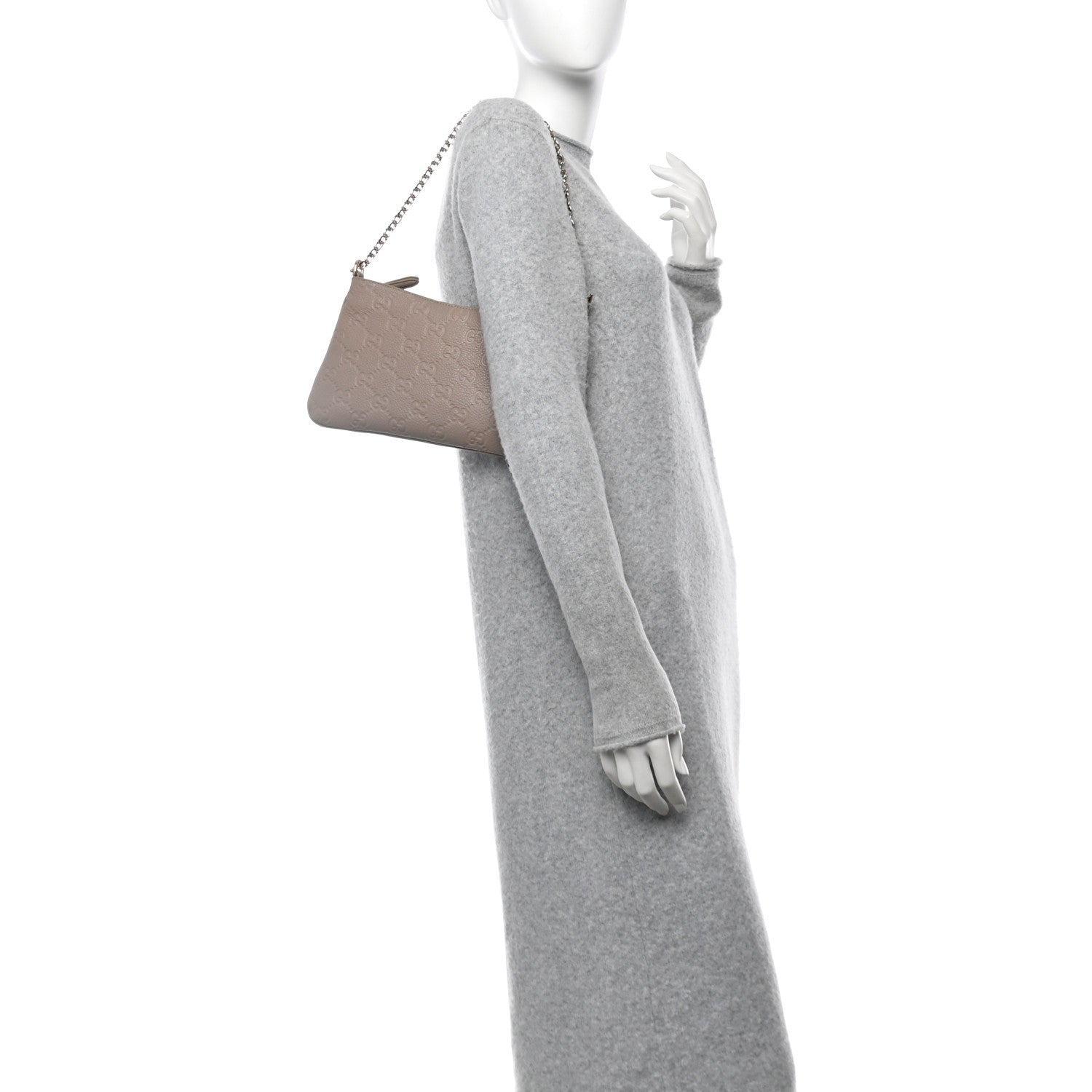 Grainy Calfskin GG Emblem Embossed Medium Shoulder Bag Taupe