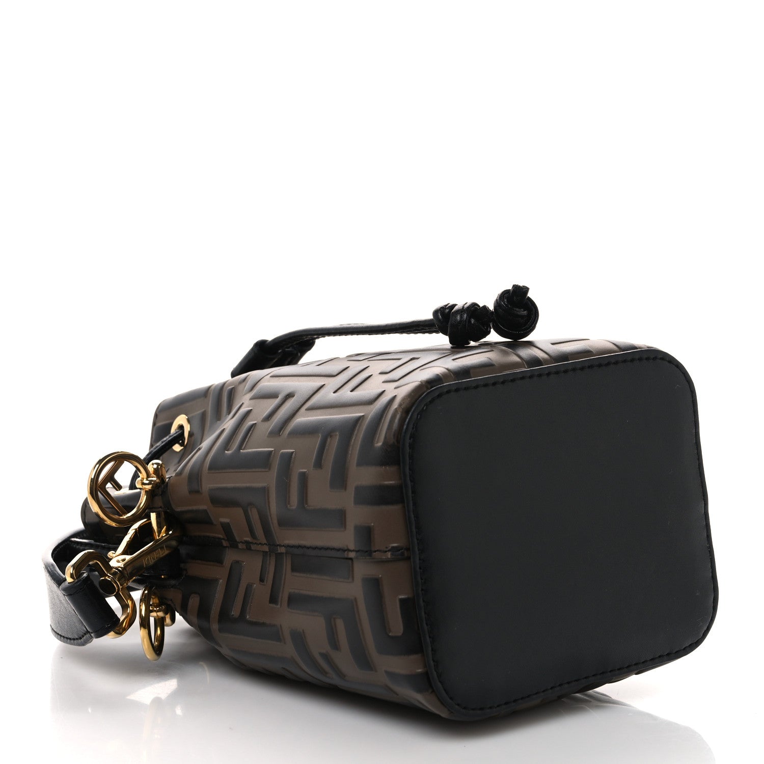 Vitello Liberty F is Fendi Bi-Color FF 1974 Embossed Mini Mon Tresor Bucket Bag Maya Black