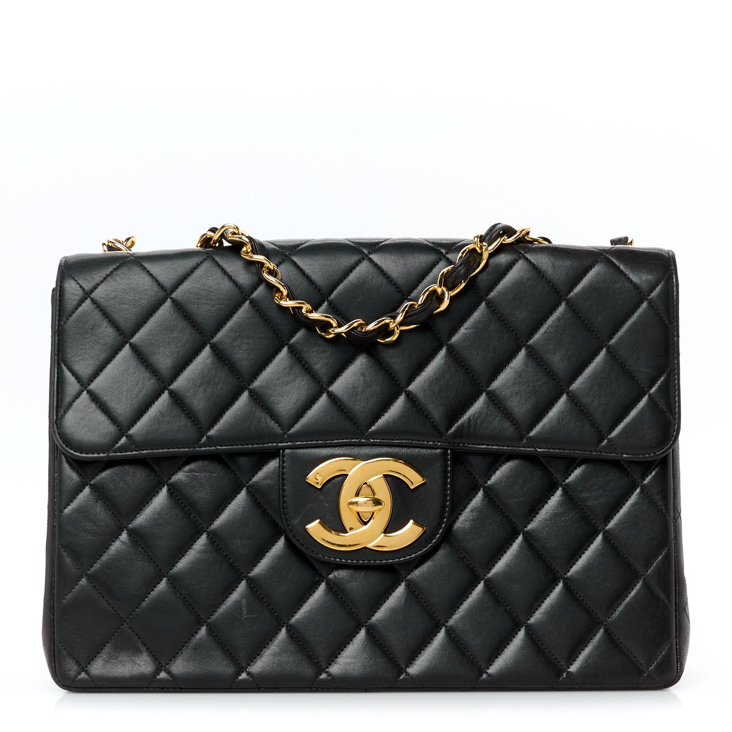 Lambskin Quilted XL Jumbo Single Flap Black