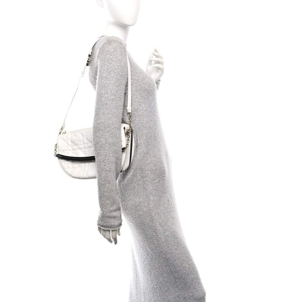 Lambskin Cannage Medium Dior Vibe Hobo Bag White
