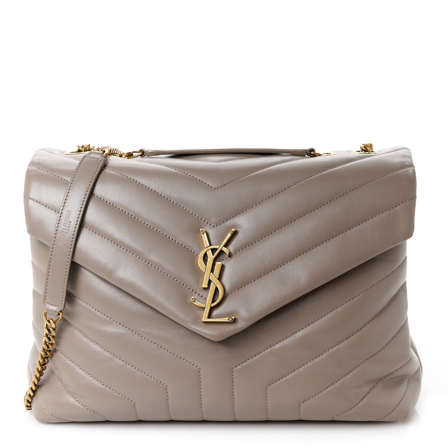 Calfskin Y Quilted Monogram Medium Loulou Chain Satchel Greyish Brown
