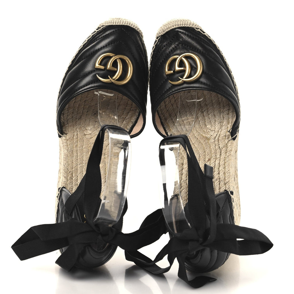 Nappa Matelasse GG Marmont Ankle Wrap Platform 35/120mm Espadrille Wedges 40.5 Black
