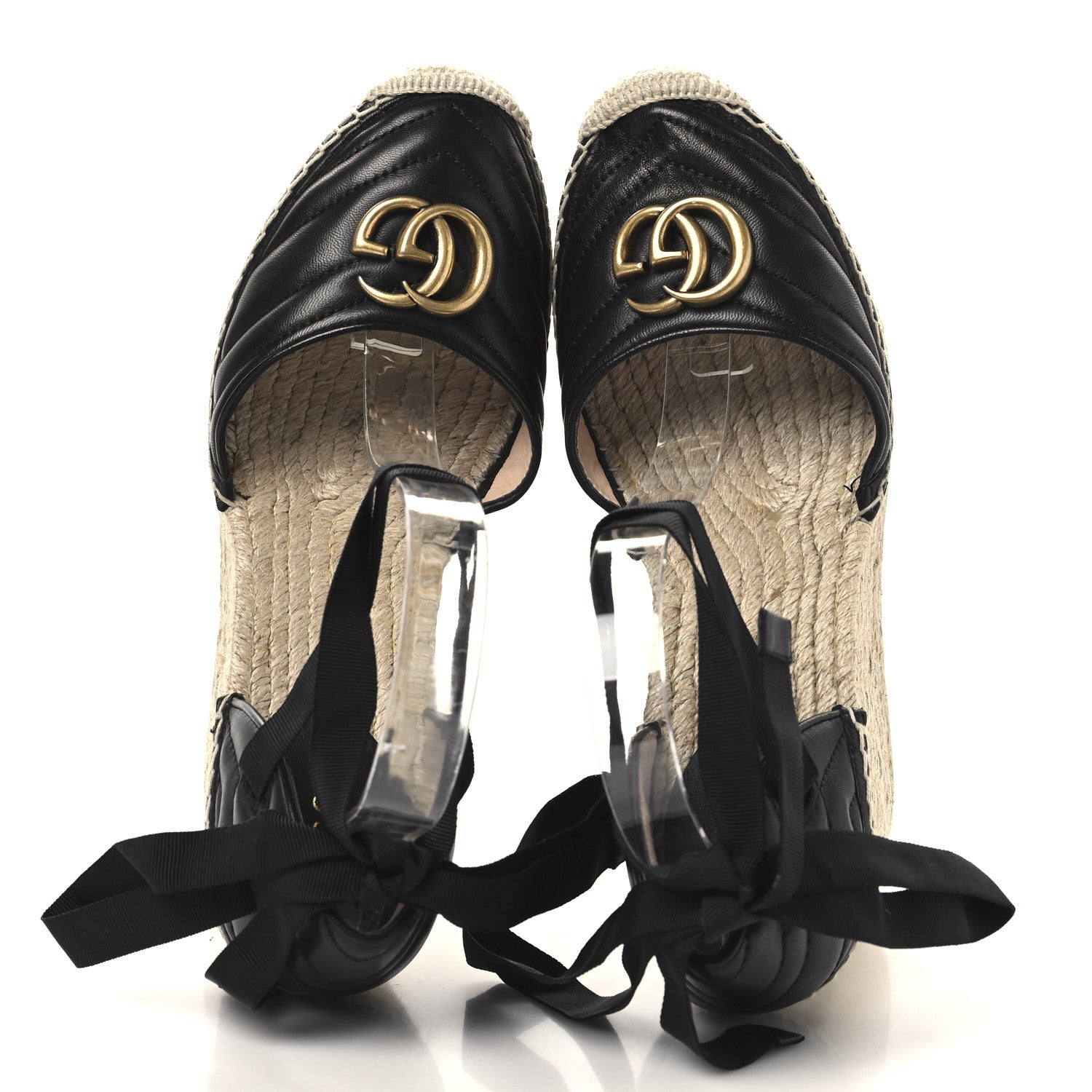 Nappa Matelasse GG Marmont Ankle Wrap Platform 35/120mm Espadrille Wedges 40.5 Black