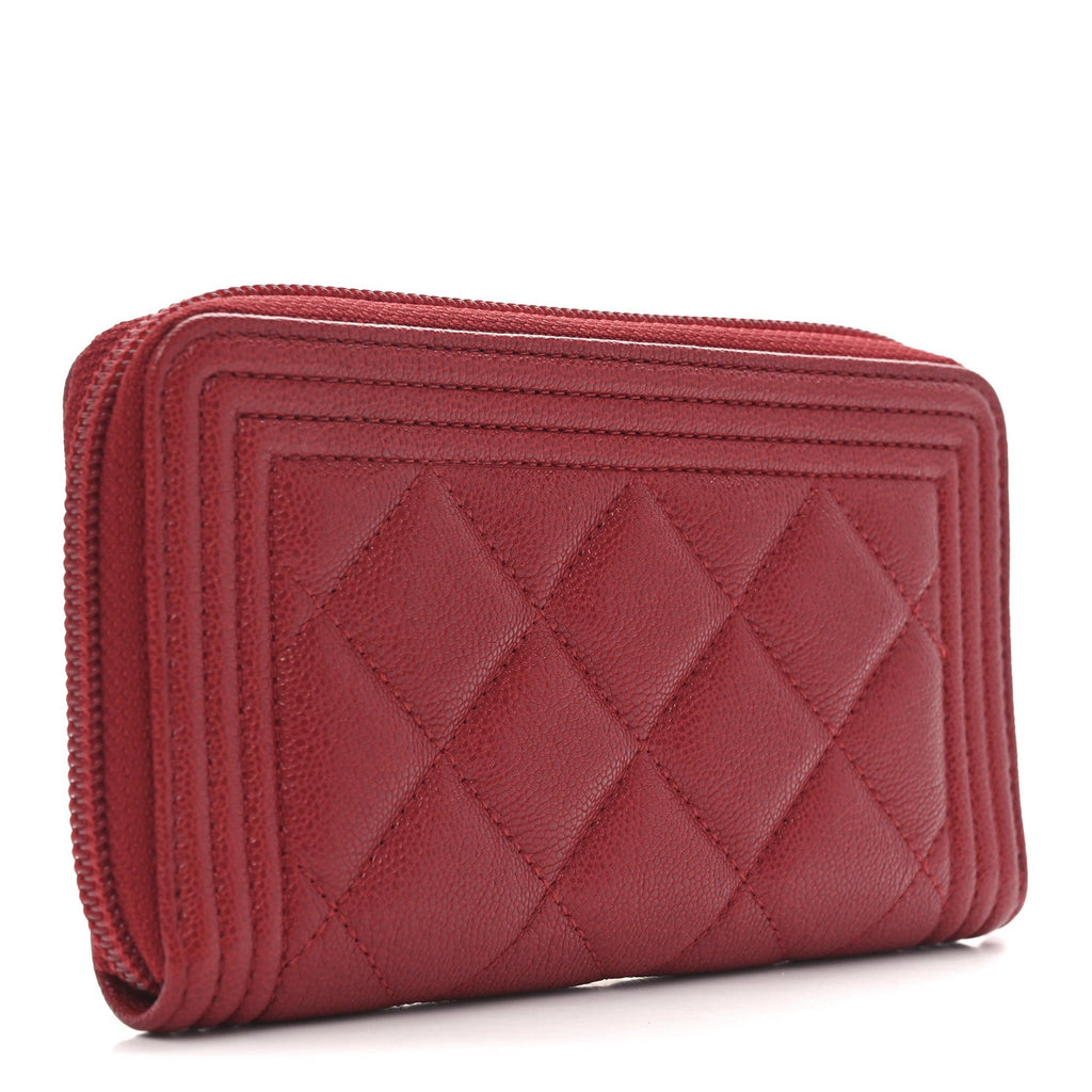 Lambskin Quilted Small Boy Zip Around Wallet Red