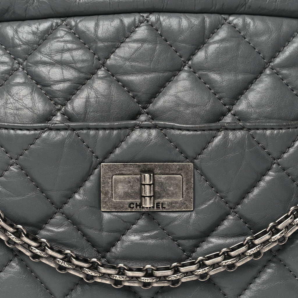 Aged Calfskin Quilted Medium Reissue Camera Case Grey