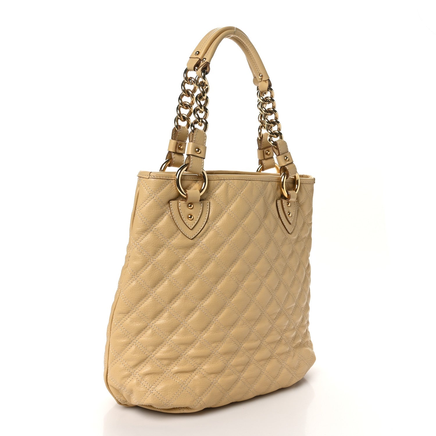 Calfskin Quilted Zipper Tote Beige