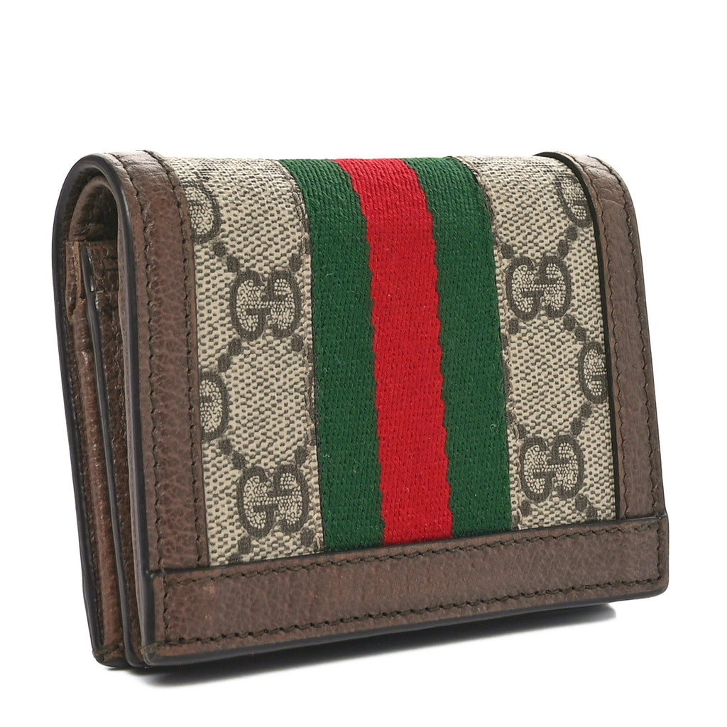 GG Supreme Monogram Textured Dollar Calfskin Web Ophidia  Case Beige New Acero