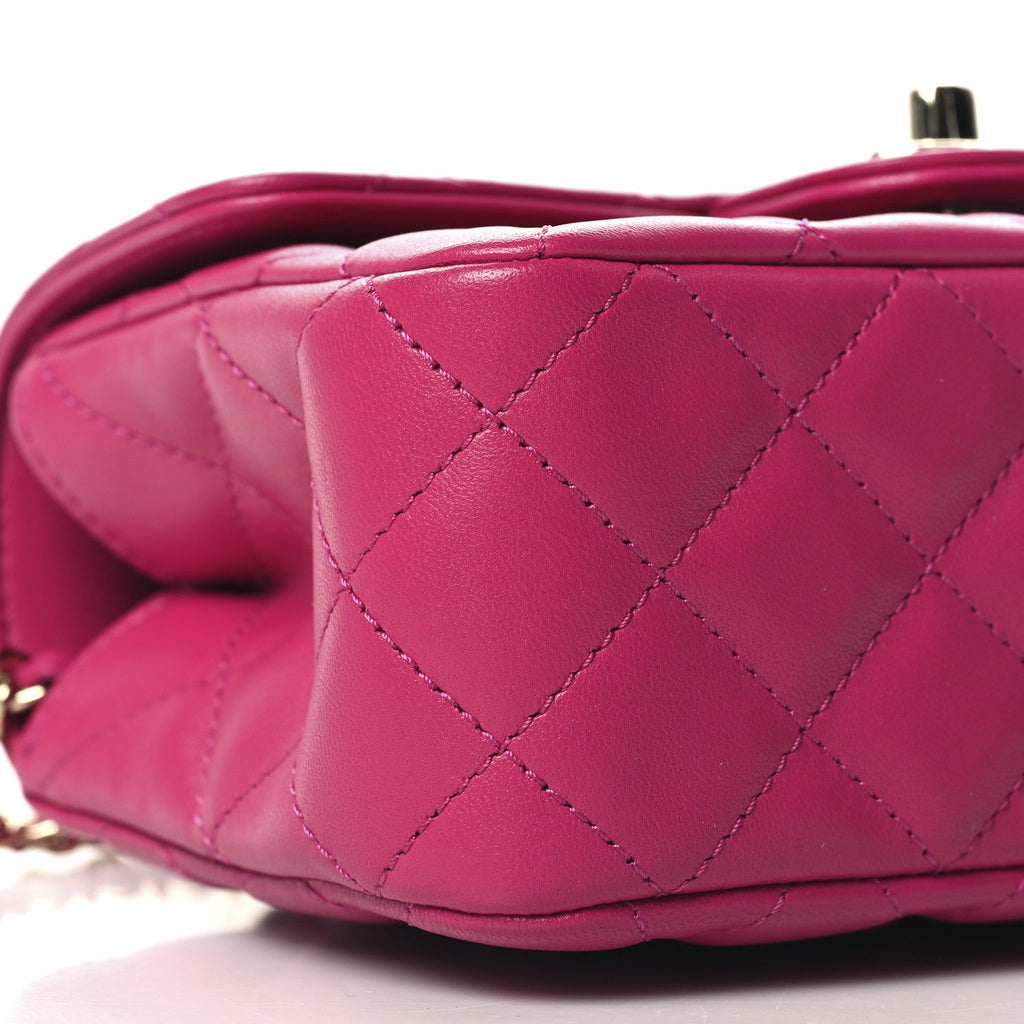Lambskin Quilted Mini Crystal Top Handle Rectangular Flap Dark Pink