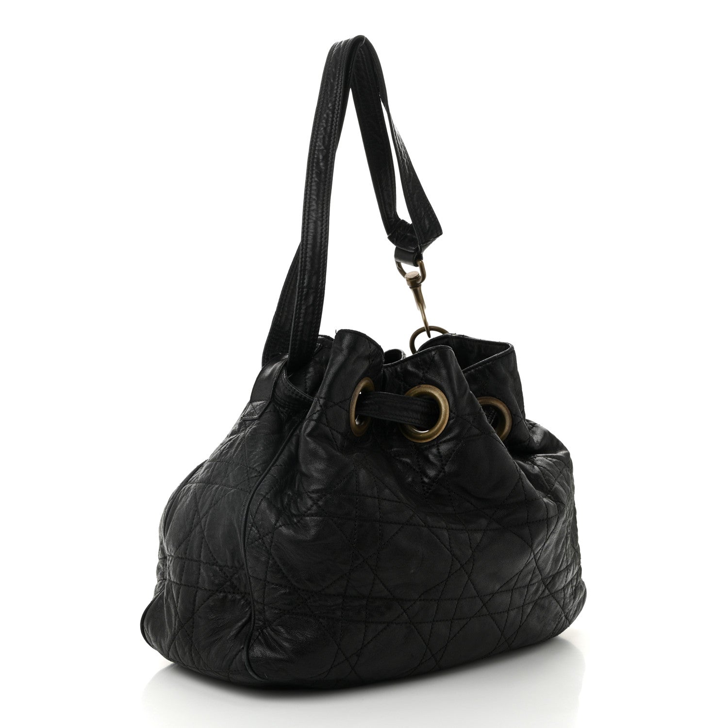 Lambskin Cannage Drawstring Bag Black