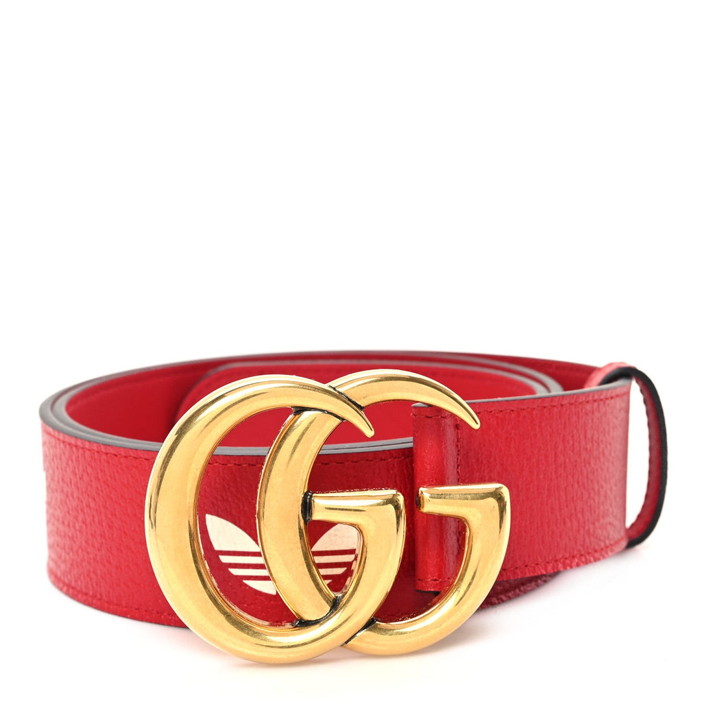 X ADIDAS Textured Dollar Calfskin Double G 40mm Belt 90 36 Hibiscus Red