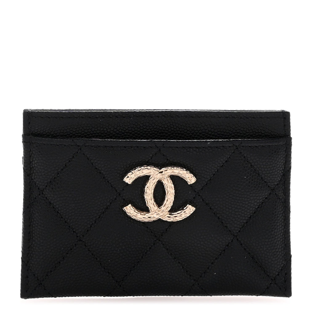 Caviar Quilted Hammered CC  Holder Black